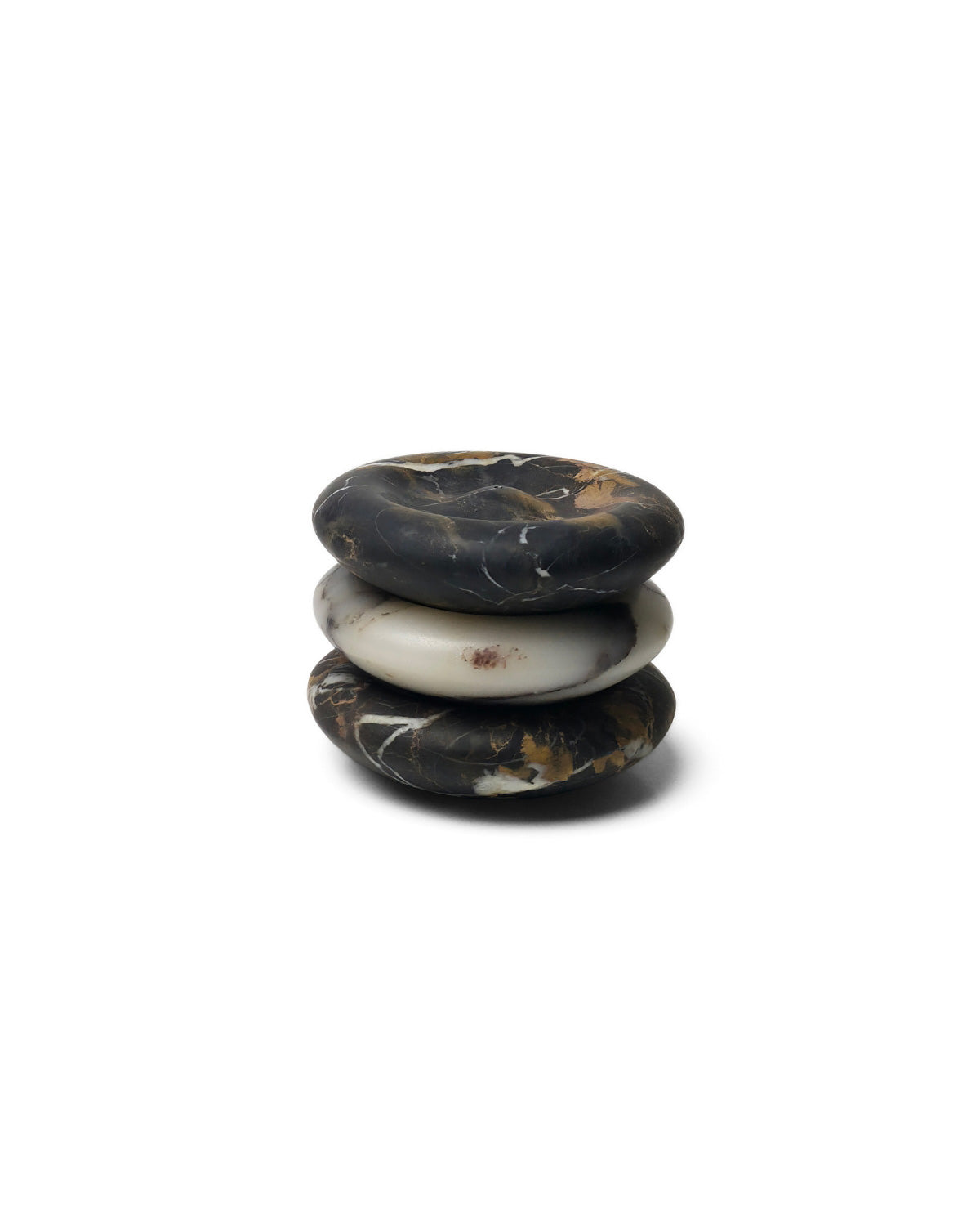 Stackable Eros incense holders with Calacatta Viola and Portoro Gold marble