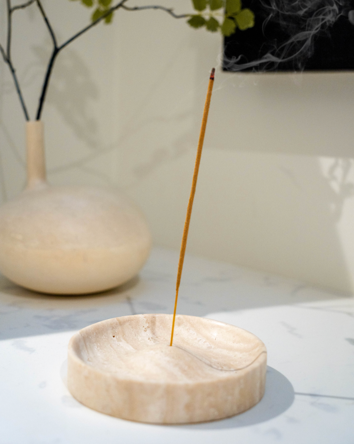 Beige Travertine Incense Holder