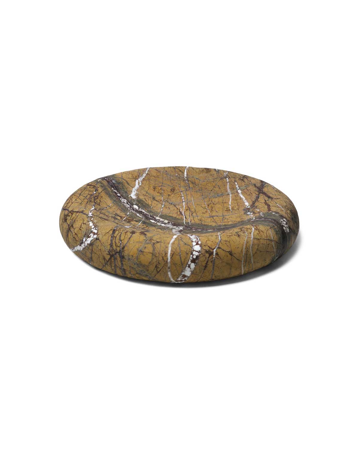 Rama Marble Tray in Rainforest Brown marble, front view of sculpted round form