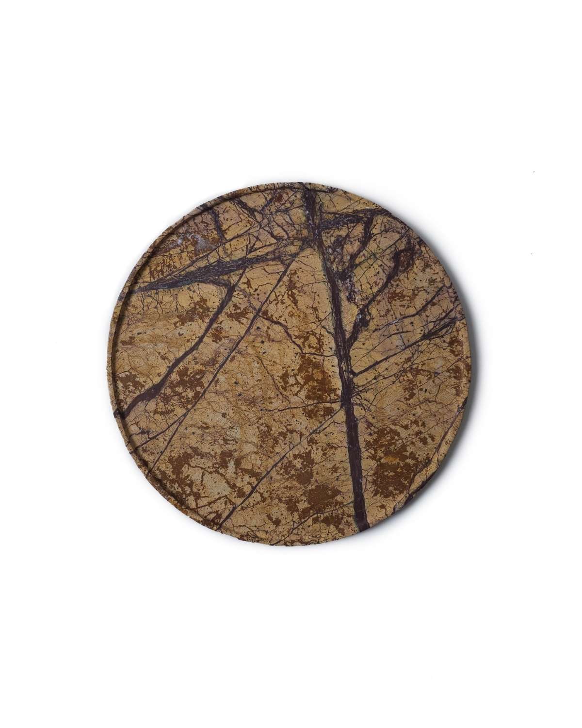 Round Brown Marble Tray Decor Accent