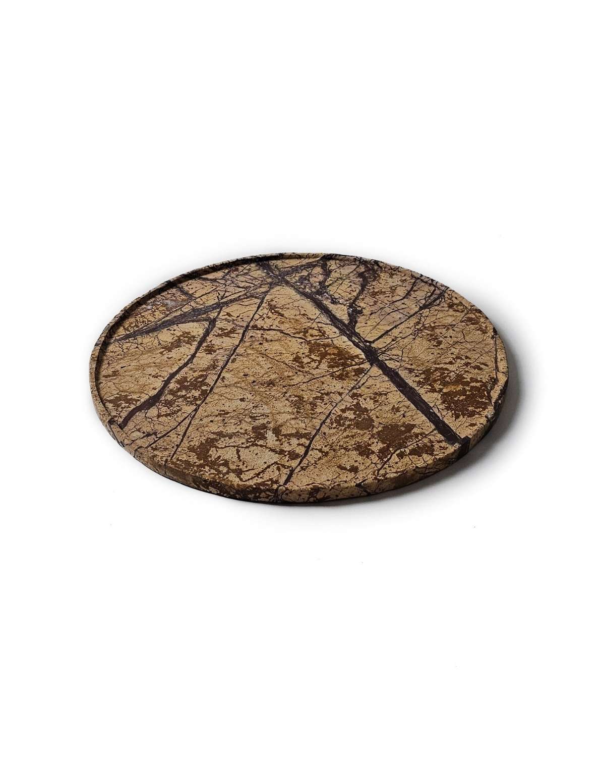 Round Brown Marble Tray Decor Accent