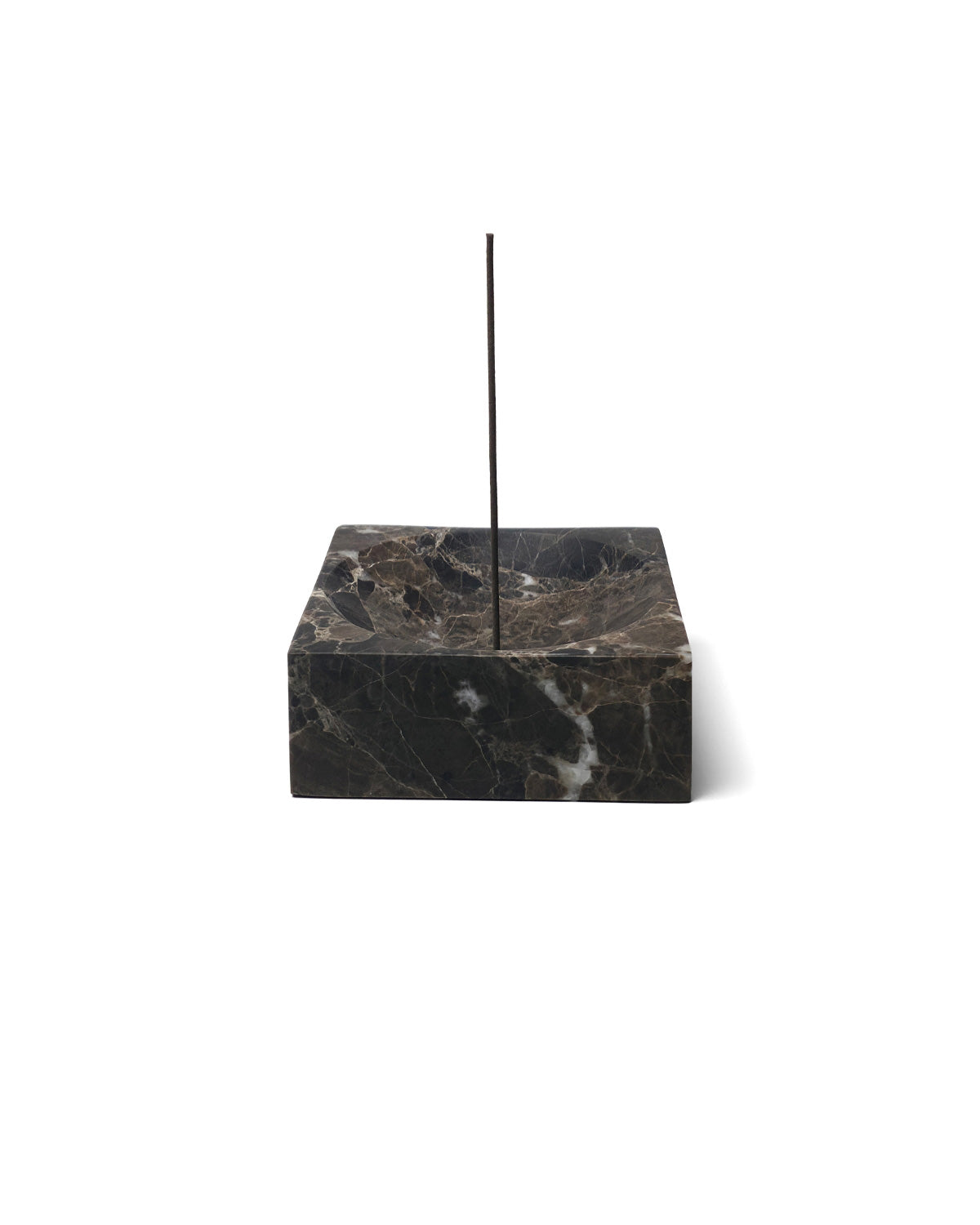 Emperador Dark marble incense holder with incense stick in place