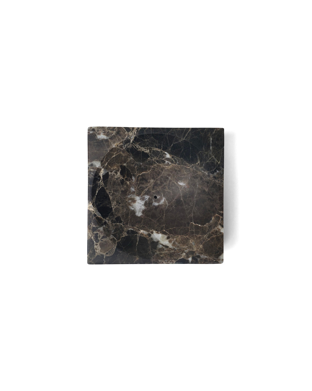 Top view of Senda Incense Holder showcasing deep brown Emperador marble veining