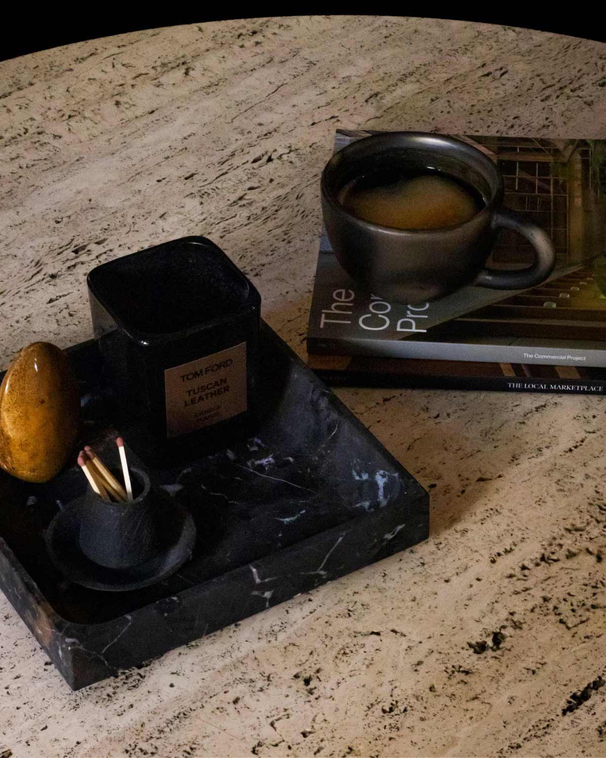 Black Marble Square Tray Decor Accents