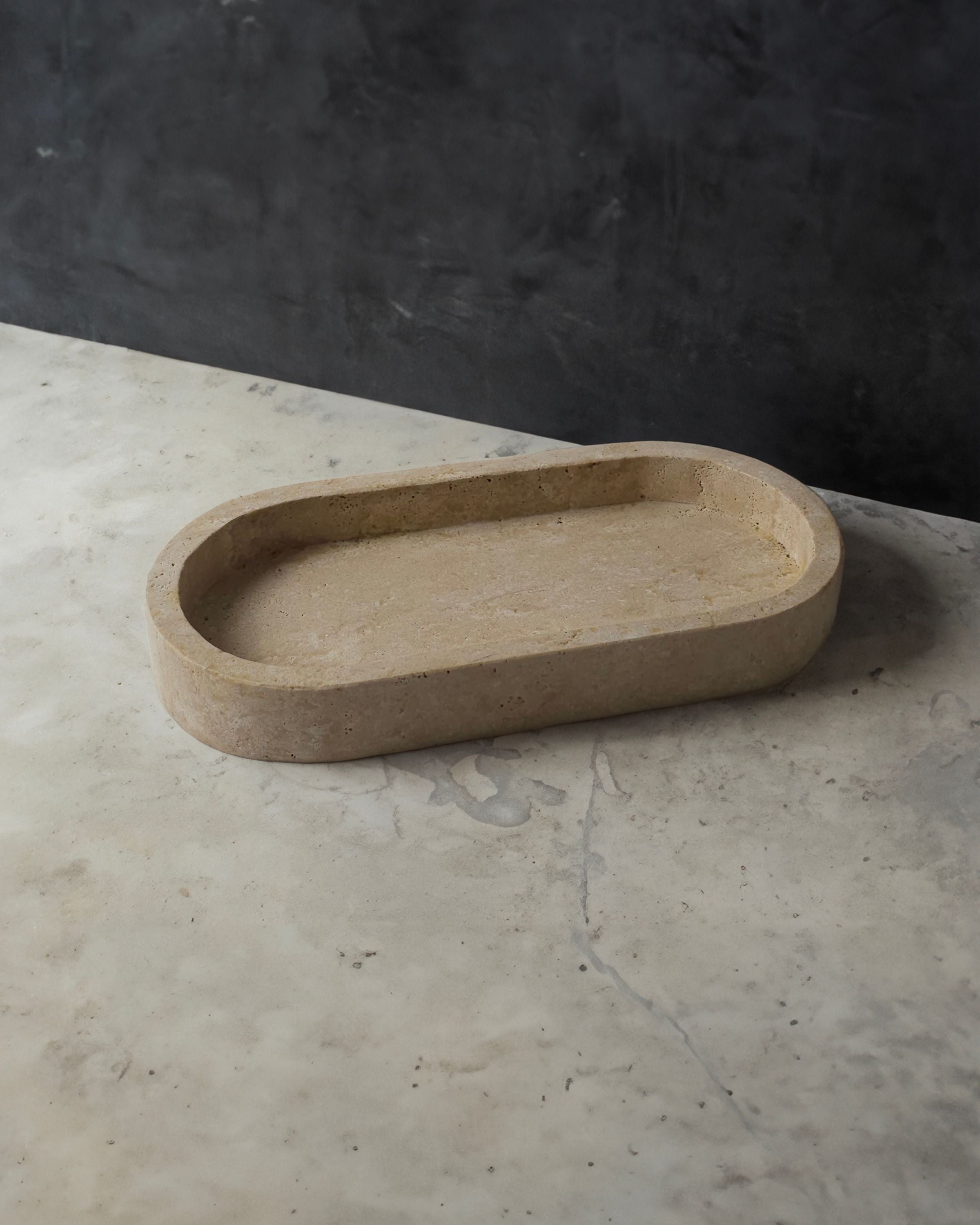 Beige Travertine Oval Tray