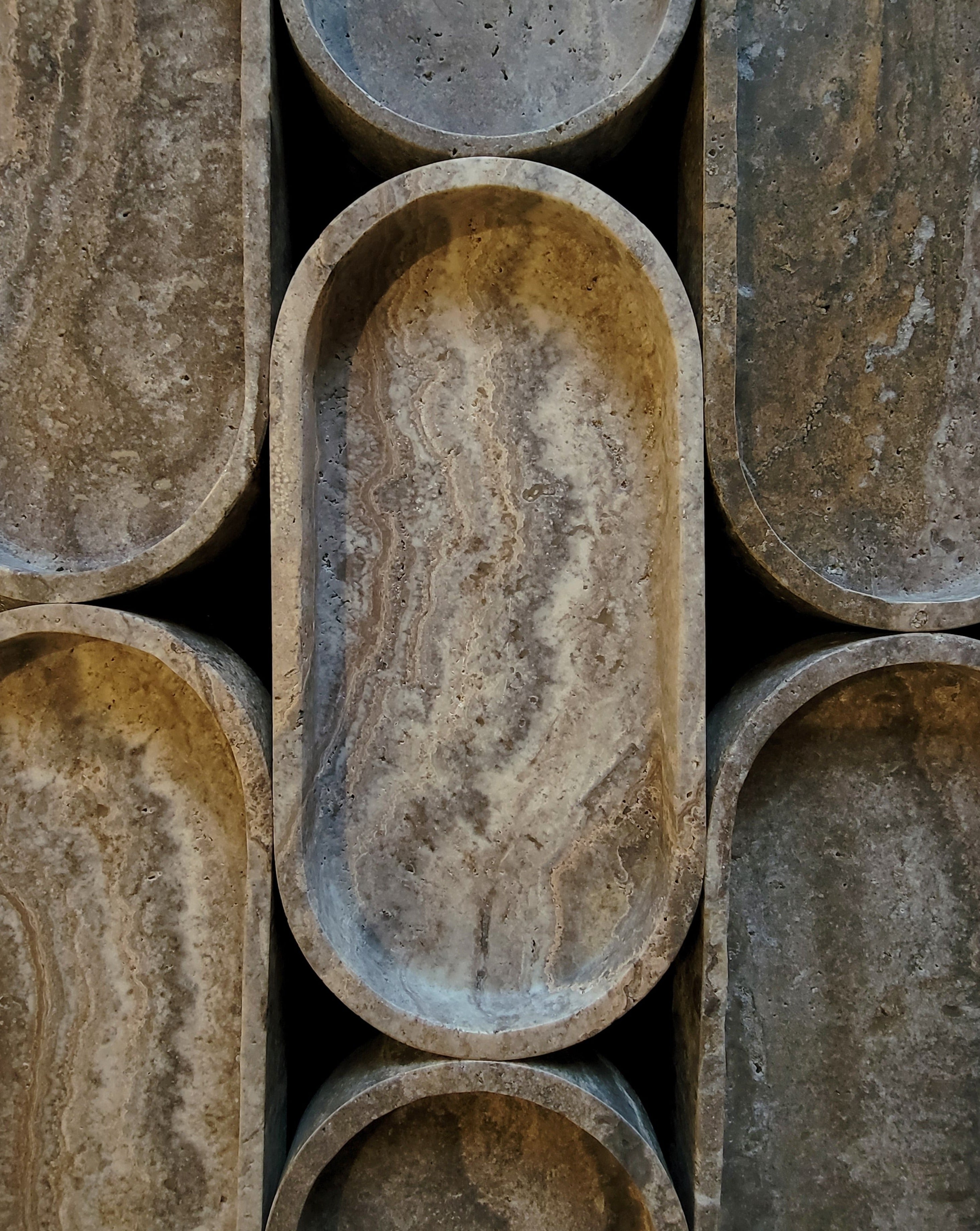 Gray Travertine Oval Tray